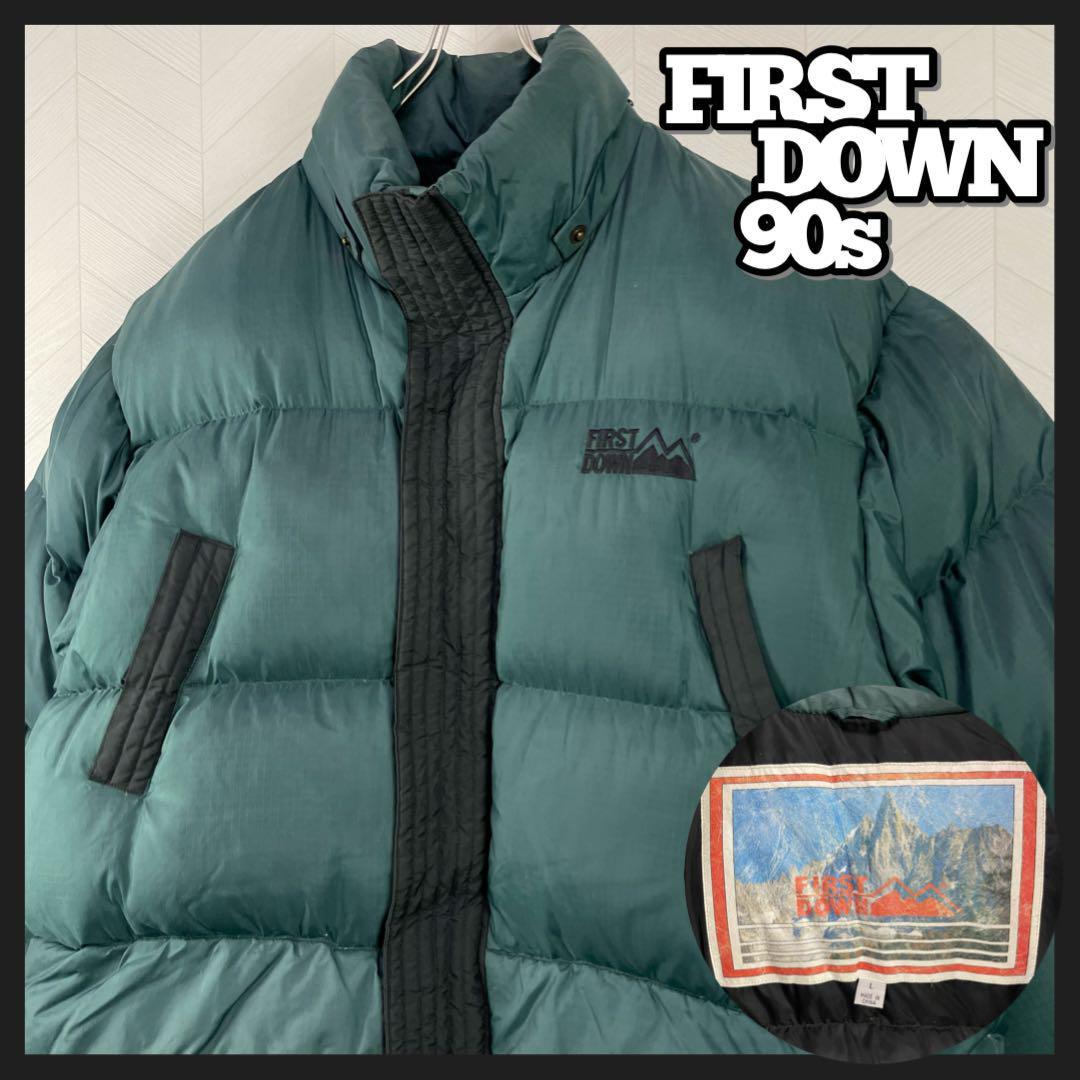 古着】 90s FIRSTDOWN フリースジャケット 肉厚 刺繍 カーキ 緑-