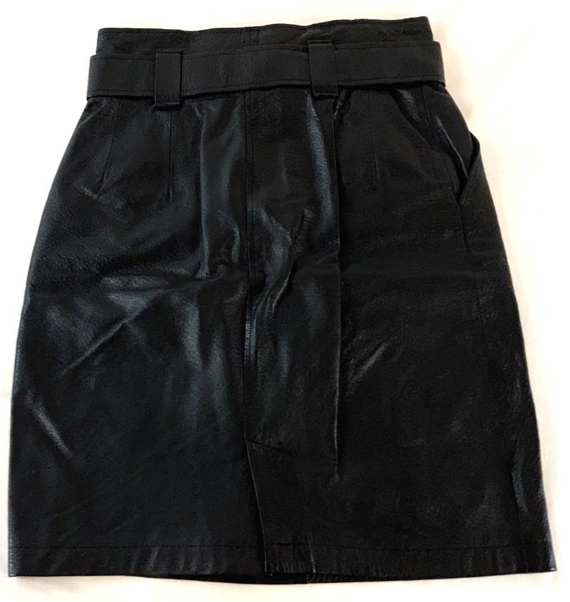  old clothes lady's pig leather leather knee height skirt belt attaching black L about LL-11 20231218