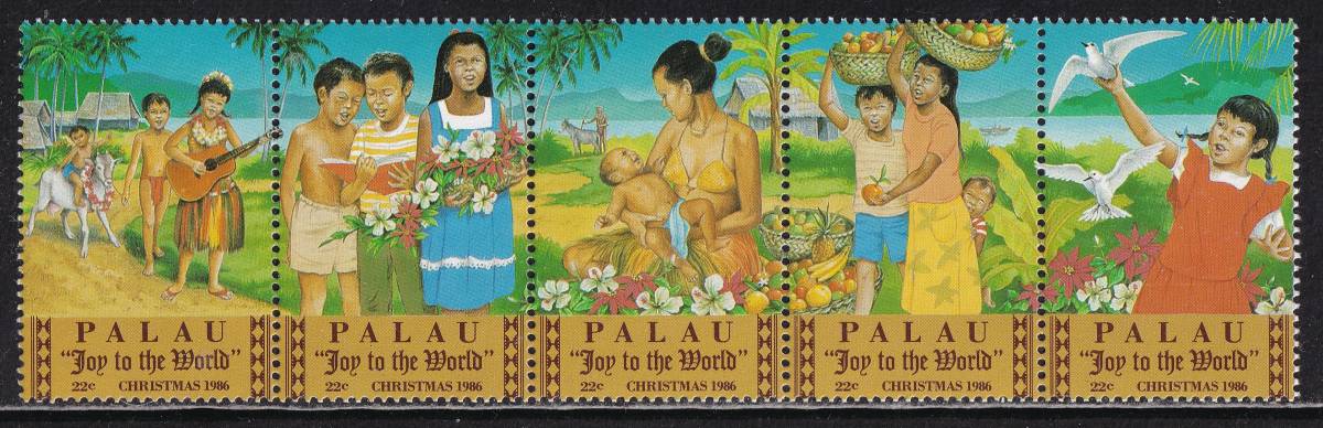  Palau stamp Christmas musical instruments guitar horse flower cocos nucifera fruits is to child race habit 1986