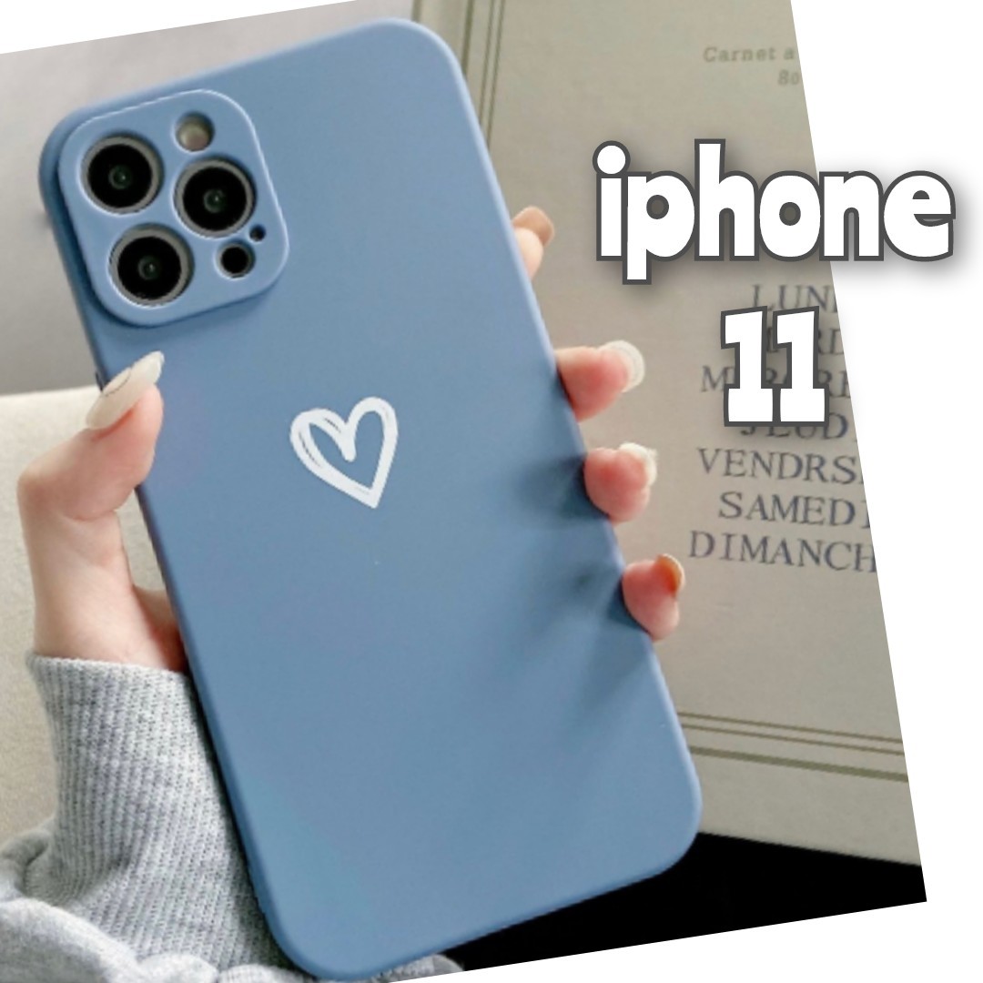 iPhone11 iPhoneケース iphoneカバー ブルー ハート おしゃれ かわいい くすみカラー TPUケース ネイビー 青紫_画像1