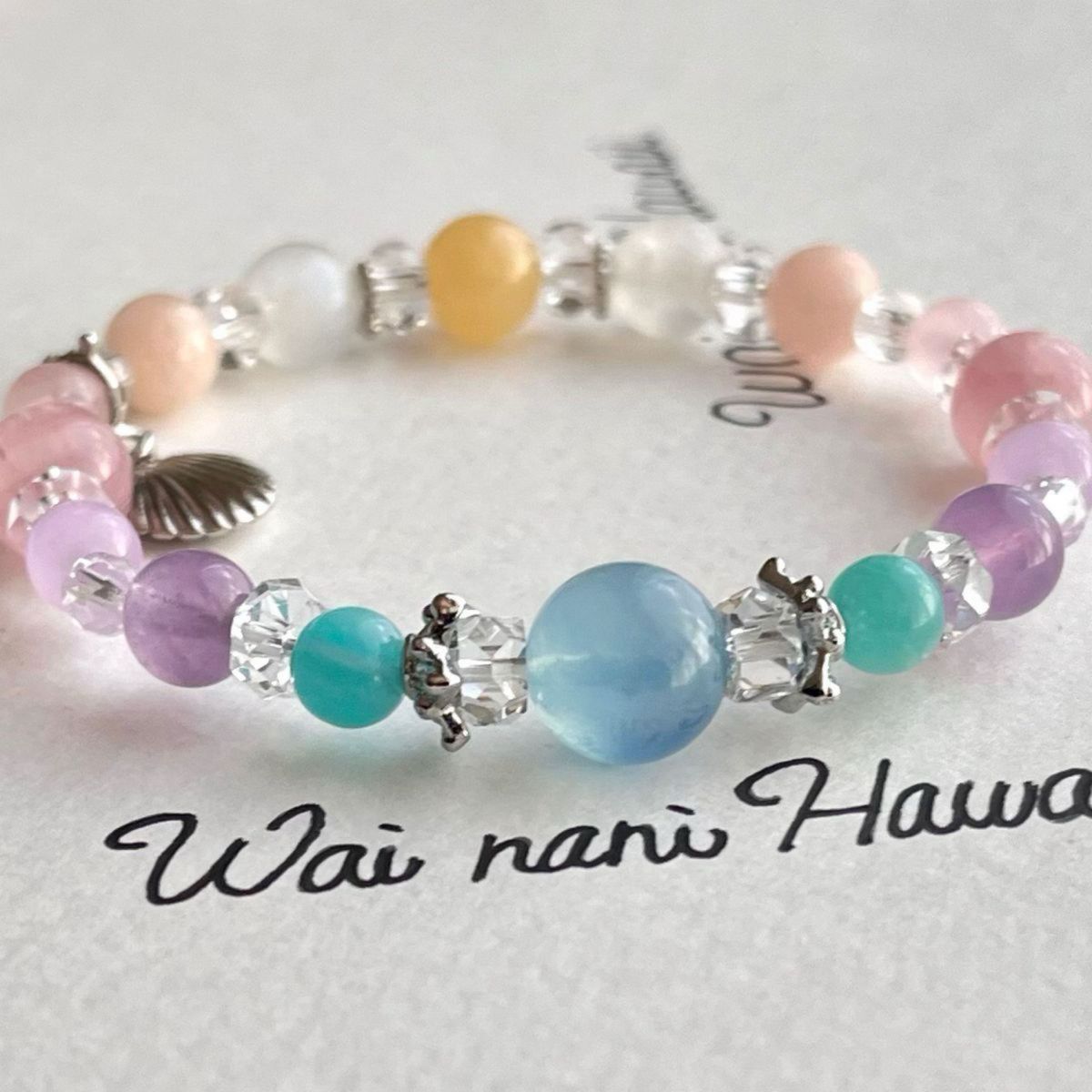 ①2way『 Winter aquamarine 』ハワイアンパワーストーンブレスレット