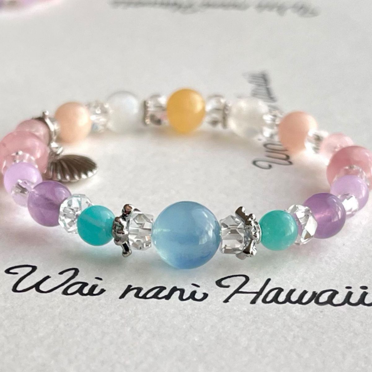 ①2way『 Winter aquamarine 』ハワイアンパワーストーンブレスレット