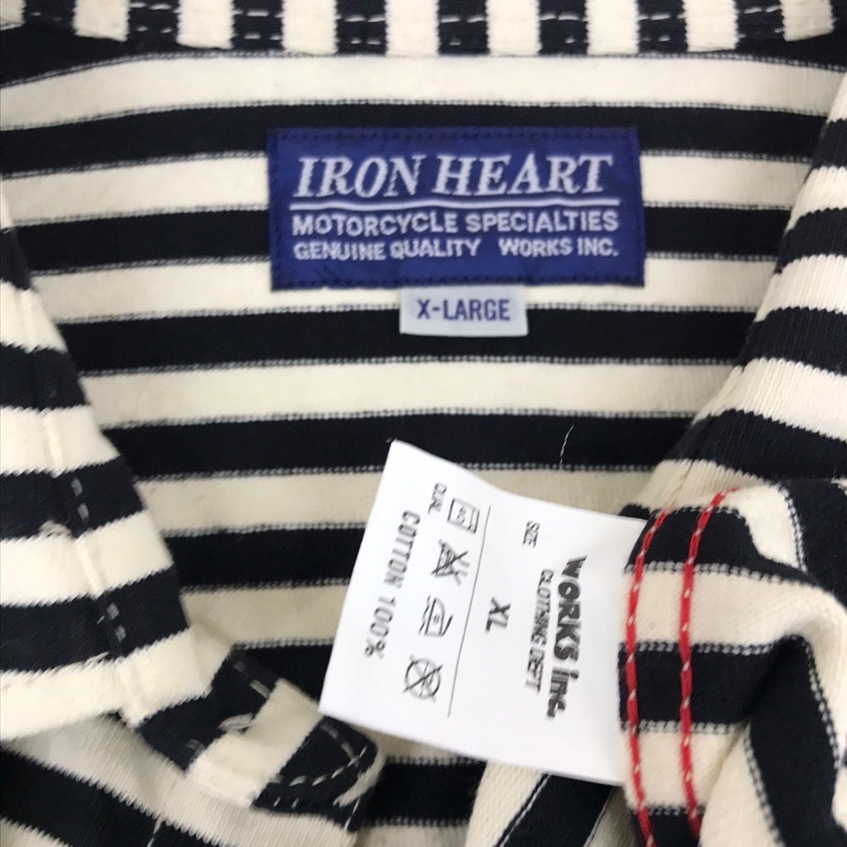 極美品【size.XL】IRON HEART アイアンハート ボーダー ヘビー ウエスタンシャツ 日本製 厚手 モーターサイクル 検(児島ジーンズ/鬼デニム_画像5