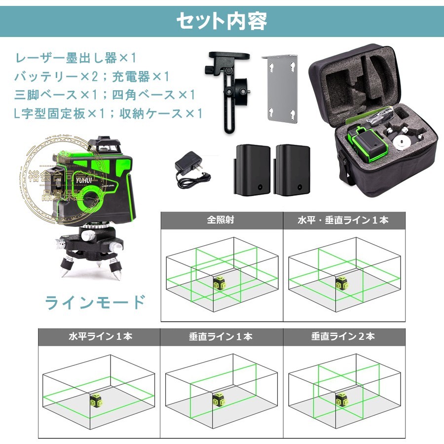 ★送料無料・30日間保証付き★グリーンレーザー 墨出し器 フルライン 4方向大矩照射モデル 高精度 光学測定器 建築 基礎 レーザー墨出し器_画像5