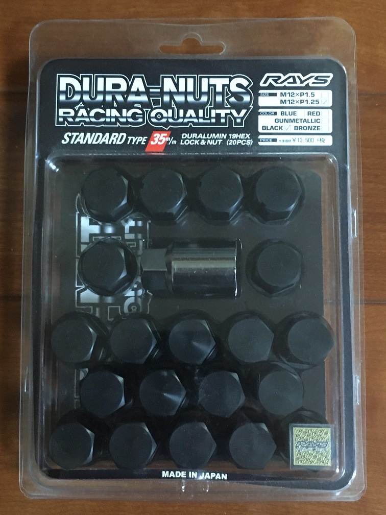 RAYS DURA-NUTS STANDARD TYPE 35mm DURALUMIN 19HEX LOCK&NUT (20PCS) M12×P1.25 ブラック_画像1