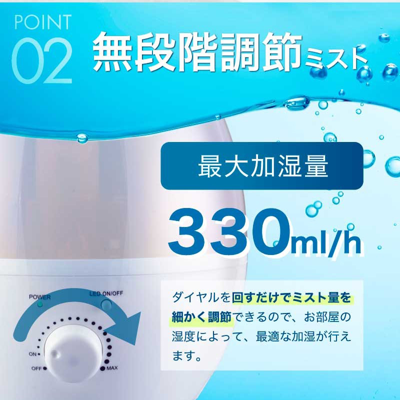 加湿器 大容量 しずく型 超音波加湿器 超音波式 アロマディフューザー 抗菌 強力加湿 保湿 乾燥 花粉 ウィルス対策 静音_画像5