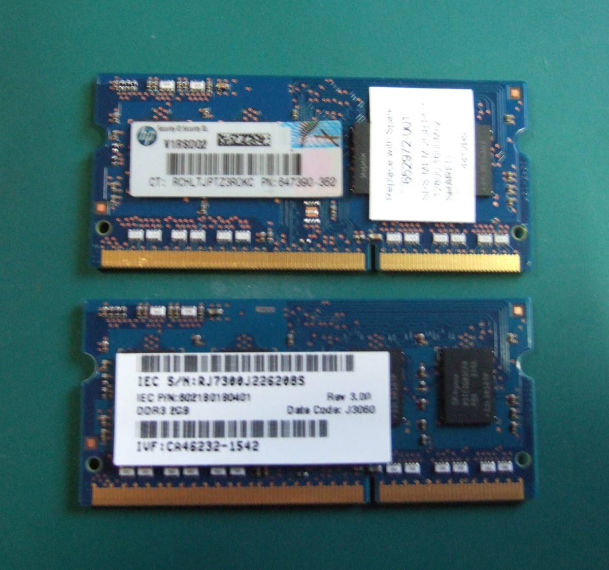 ★☆激安！ 動作確認済み!ハイニクス純正 PC3-12800S 2GB×1枚、PC3L-12800S×1枚(DDR3 1333MHz) SO-DIMM ノートPC用メモリー☆★_画像2