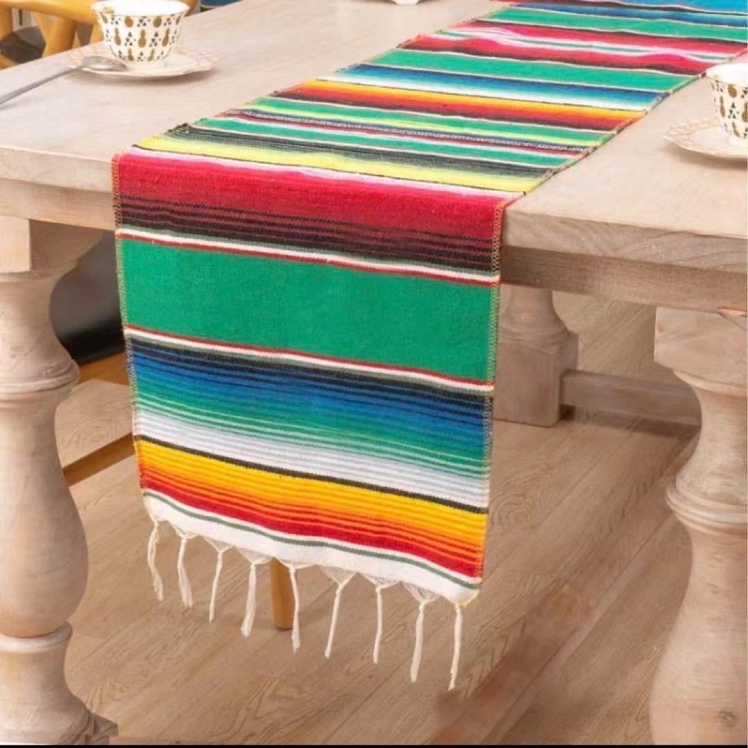 メキシコ　テーブルランナー　サラペ　メキシカン　ラグ　柔らか　薄め 紫 パープル_画像5
