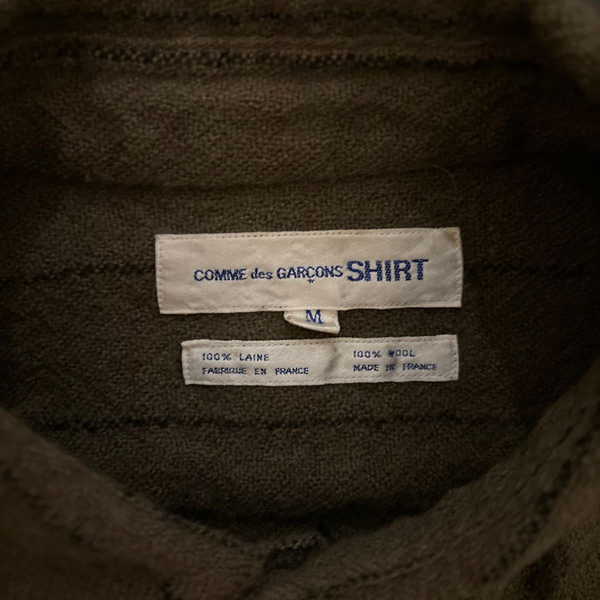COMME des GARCONS SHIRT コムデギャルソンシャツ 90s ウールシャツ 縮絨加工 パッチワーク 製品染 カーキ オリーブ Mサイズ_画像3