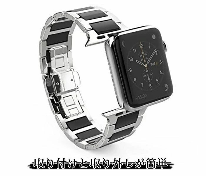 Apple Watch 対応 バンド ステンレス スチール セラミック ベルト アップルウォッチストラップ 高級感 ☆ブラックの画像6