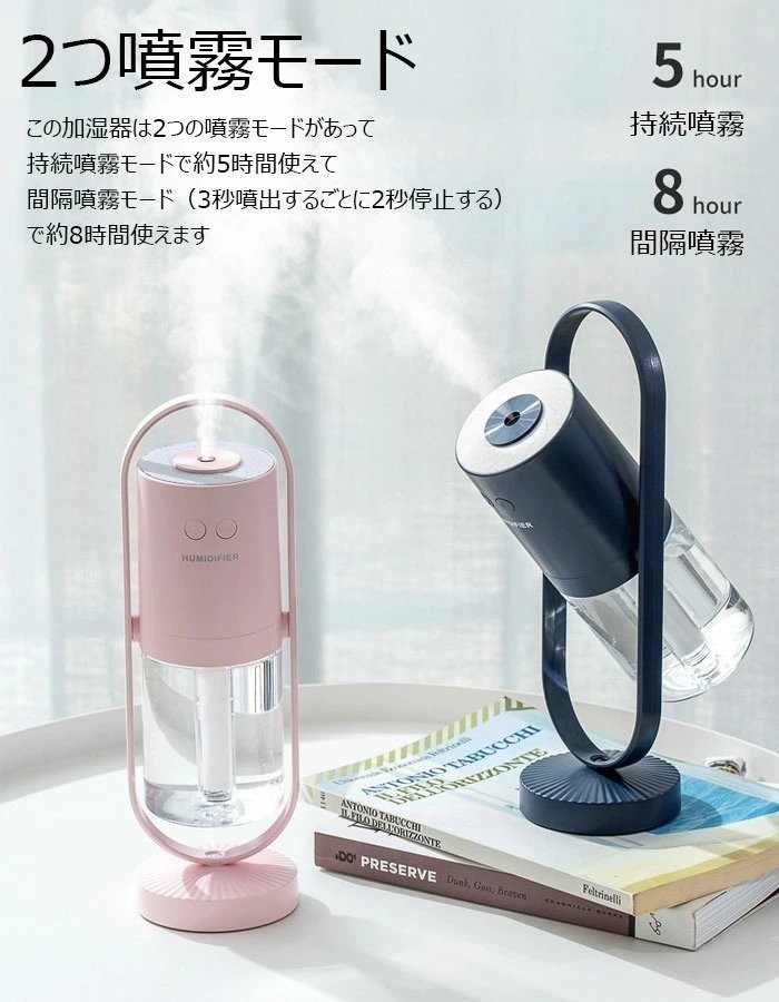 加湿器 卓上 超音波式 アロマ USB充電式 7色変換LEDライト 超静音 卓上加湿器 車載加湿器 小型 10時間連続加湿 ☆カラー/4色選択/1点_画像5