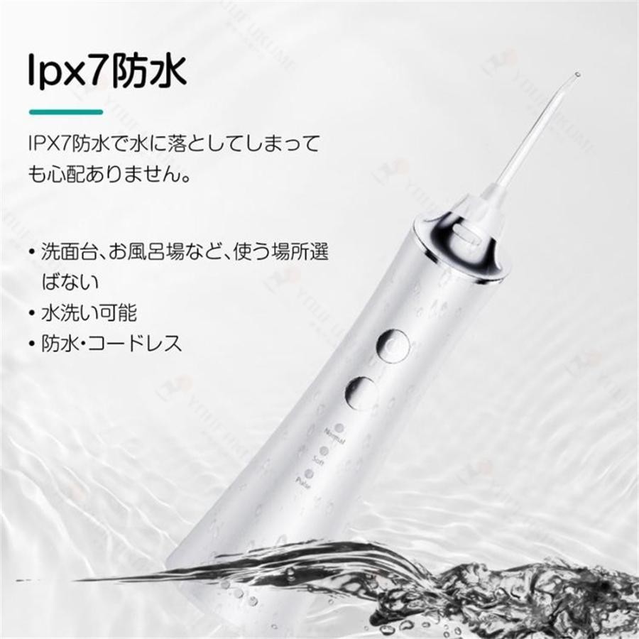 口腔洗浄器 口腔ケア ウォーターピック Ipx7防水 ジェットウォッシャー 歯ブラシ 水流洗浄 強弱切り替え 舌磨き USB充電式 歯垢洗浄_画像7