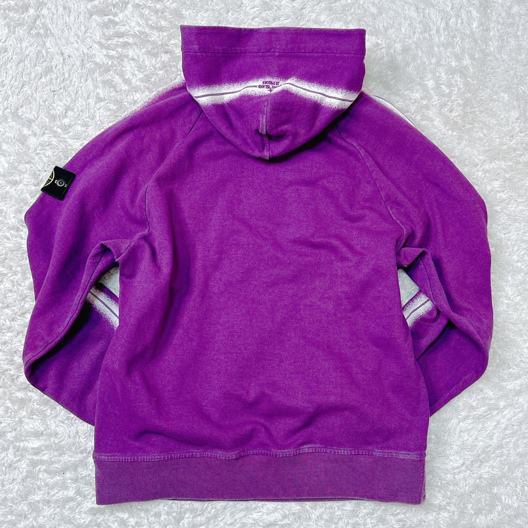 美品 Supreme×Stone Island コラボ Stripe Hooded Sweatshirt パーカー シュプリーム ストーンアイランド ストライプ パープル 紫 Mサイズ_画像4