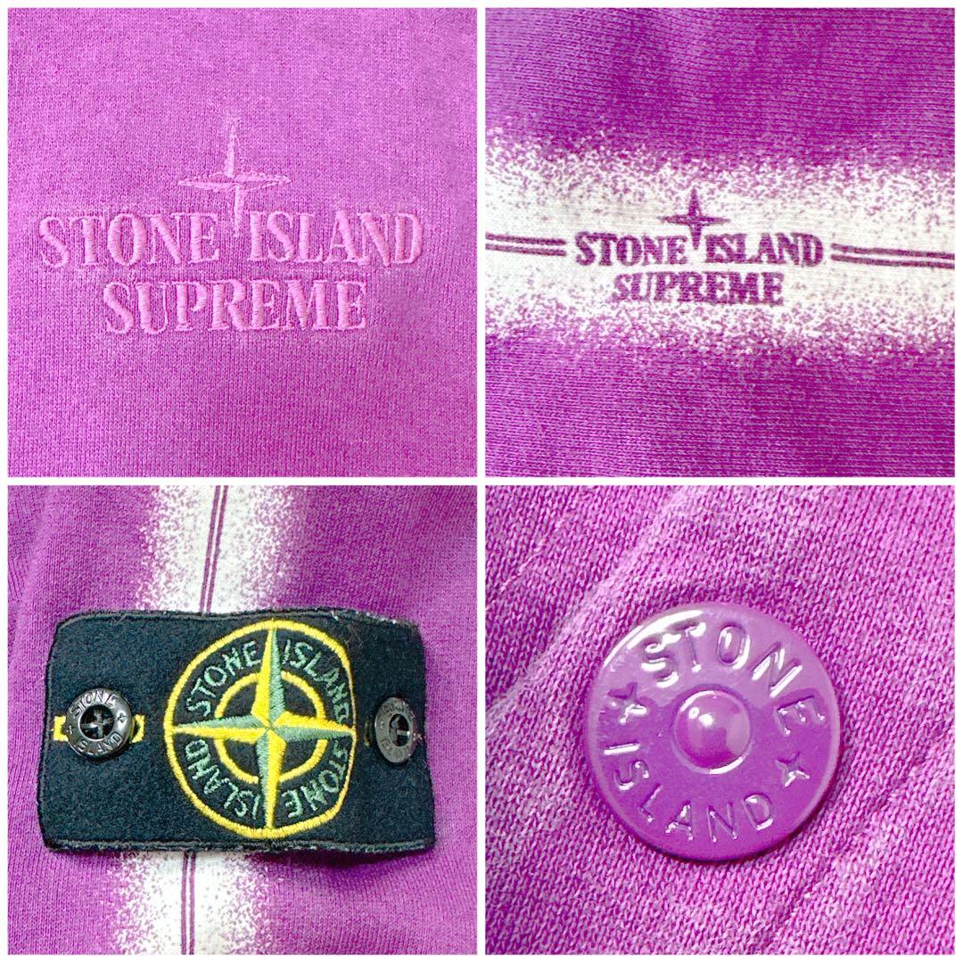 美品 Supreme×Stone Island コラボ Stripe Hooded Sweatshirt パーカー シュプリーム ストーンアイランド ストライプ パープル 紫 Mサイズ_画像6