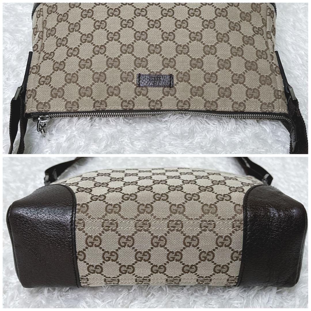 極美品 1円 GUCCI グッチ 114273 GGキャンバス×レザー ショルダーバッグ ブラウン系 ベージュ 斜め掛け メッセンジャー メンズ レディース_画像6