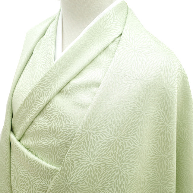  undecorated fabric kimono put on shaku cloth silk . beautiful BANKAN. thing . original collection yellow green ground ... after crepe-de-chine new old goods simplified ....sb13654