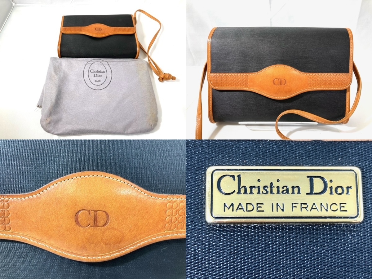 Christian Dior クリスチャン・ディオール ポシェットショルダーバッグ PVC レザー 斜め掛け 革ひも 保存袋付き_ポシェットショルダーバッグ