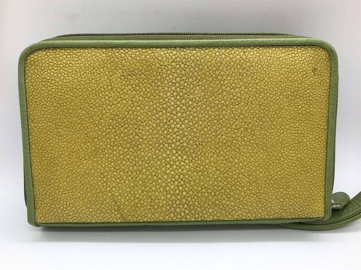 #[YS-1] No-brand clutch bag #ga Roo car ei leather green group width 23cm× length 14cm [ including in a package possibility commodity ]K#