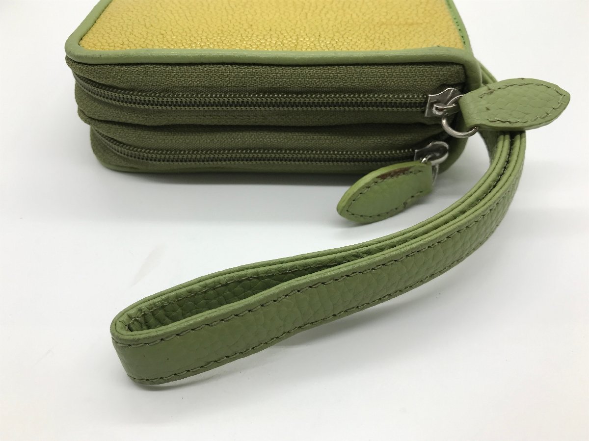 #[YS-1] No-brand clutch bag #ga Roo car ei leather green group width 23cm× length 14cm [ including in a package possibility commodity ]K#