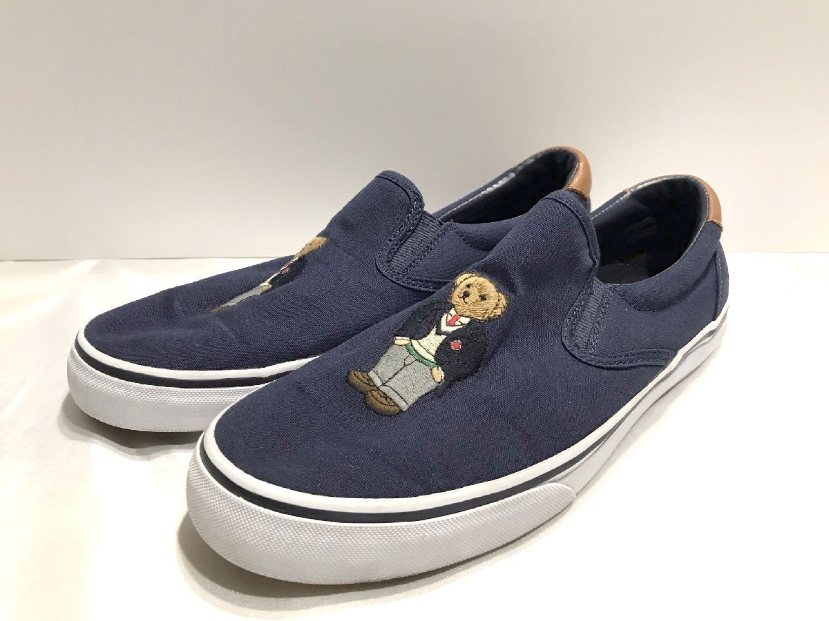 ■【YS-1】 ポロ ラルフローレン Polo Ralph Lauren ■ キャンバス スリッポン ベア 熊刺 28cm 10D ネイビー系 【同梱可能商品】■D_画像1