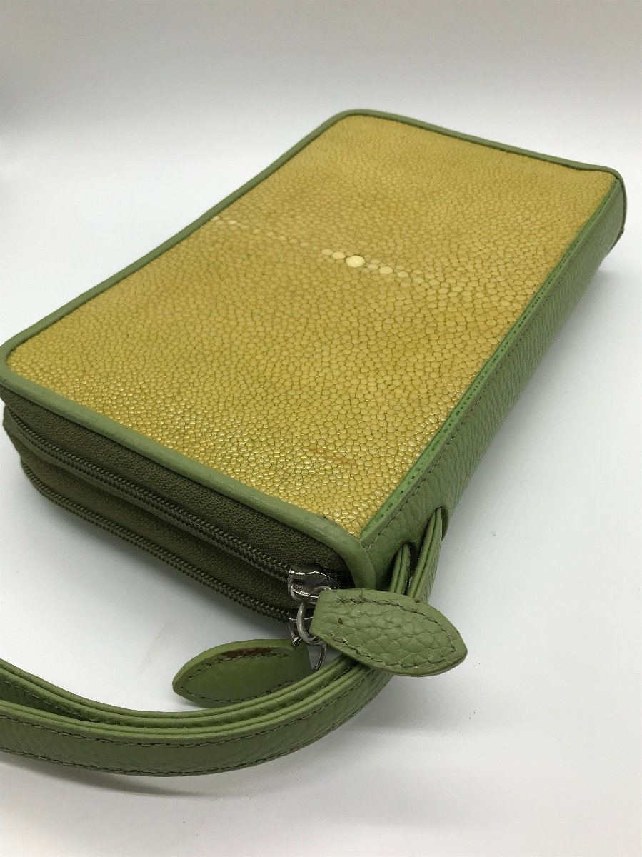 #[YS-1] No-brand clutch bag #ga Roo car ei leather green group width 23cm× length 14cm [ including in a package possibility commodity ]K#