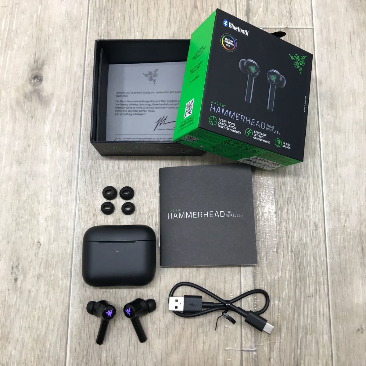 164 D 1円〜 RAZER HAMMERHEAD / TRUE WIRELESS / DUO / Bluetooth ワイヤレス イヤホン / 有線 / 2台 セット 中古 現状品_画像5