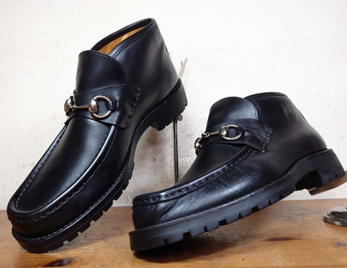 [ несколько раз надеть обувь степень / прекрасный товар ]ITALY производства Old Gucci /GUCCI шланг bit ботинки Mens 40E 24.5-25cm соответствующий чёрный черный / Loafer 