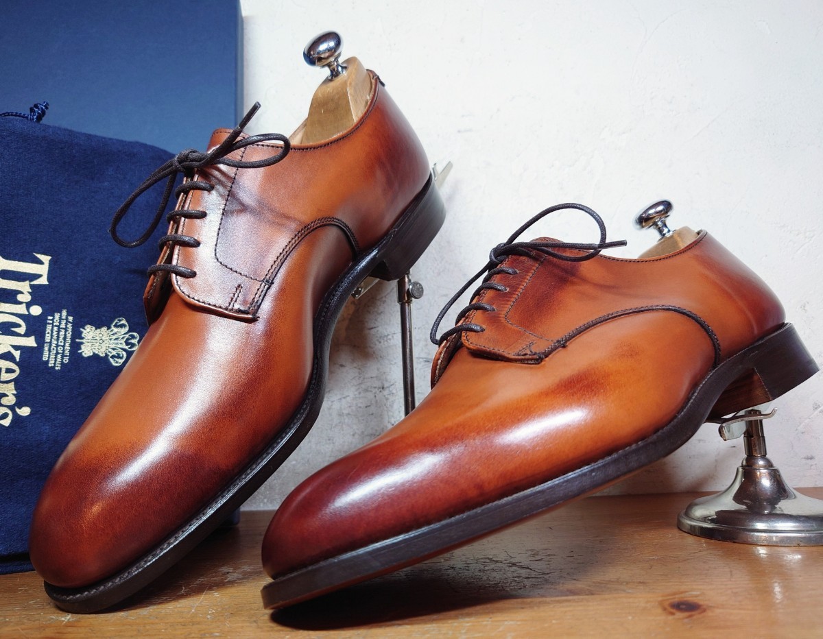 【試し履きのみ/未使用】英国製 Tricker's/トリッカーズ WILTSHIRE プレーントゥ ダービー 81/2 Fit.5 27-27.5cm相応/cheaney クロケット_画像1