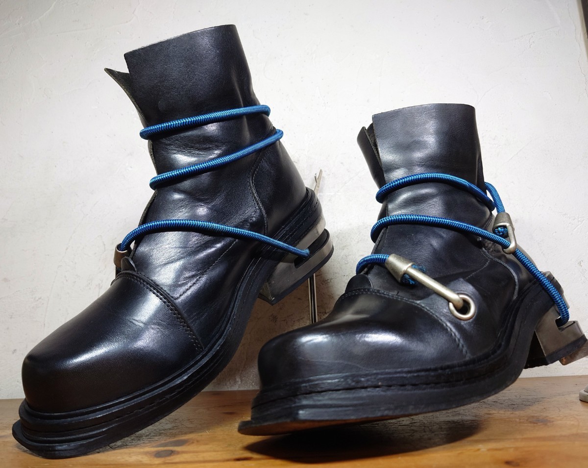 [ ultimate beautiful goods / wire black blue attached ]BELGIUM made DIRKBIKKEMBERGS/bi ticket bar g steel heel wire boots 42 26.5-27cm corresponding black black 