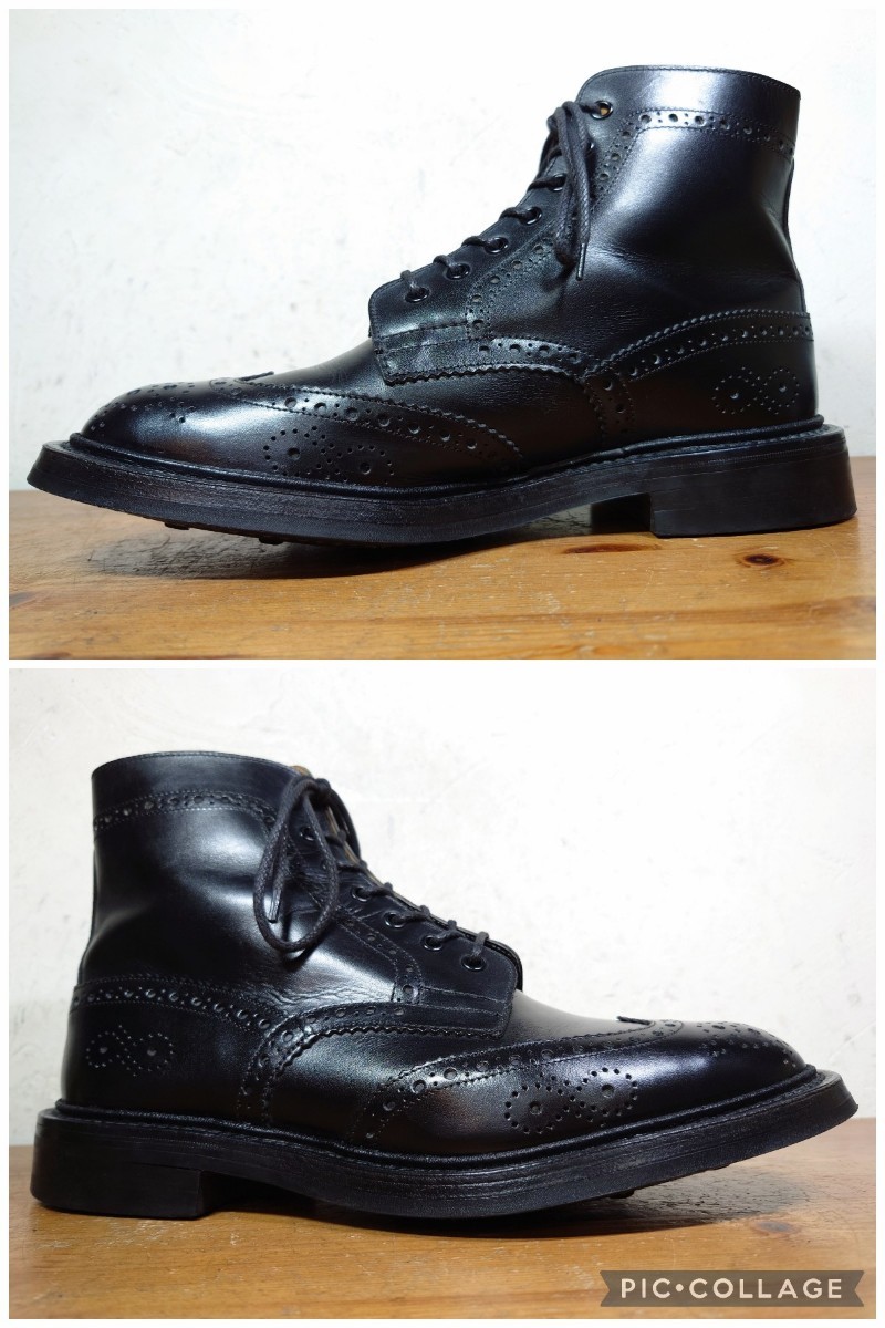 【美品/ポールスミス別注】英国製 Tricker's/トリッカーズ ウィングチップ ブーツ UK81/2 Fit.5 27cm相応 ブラック/モールトン クロケット_画像3