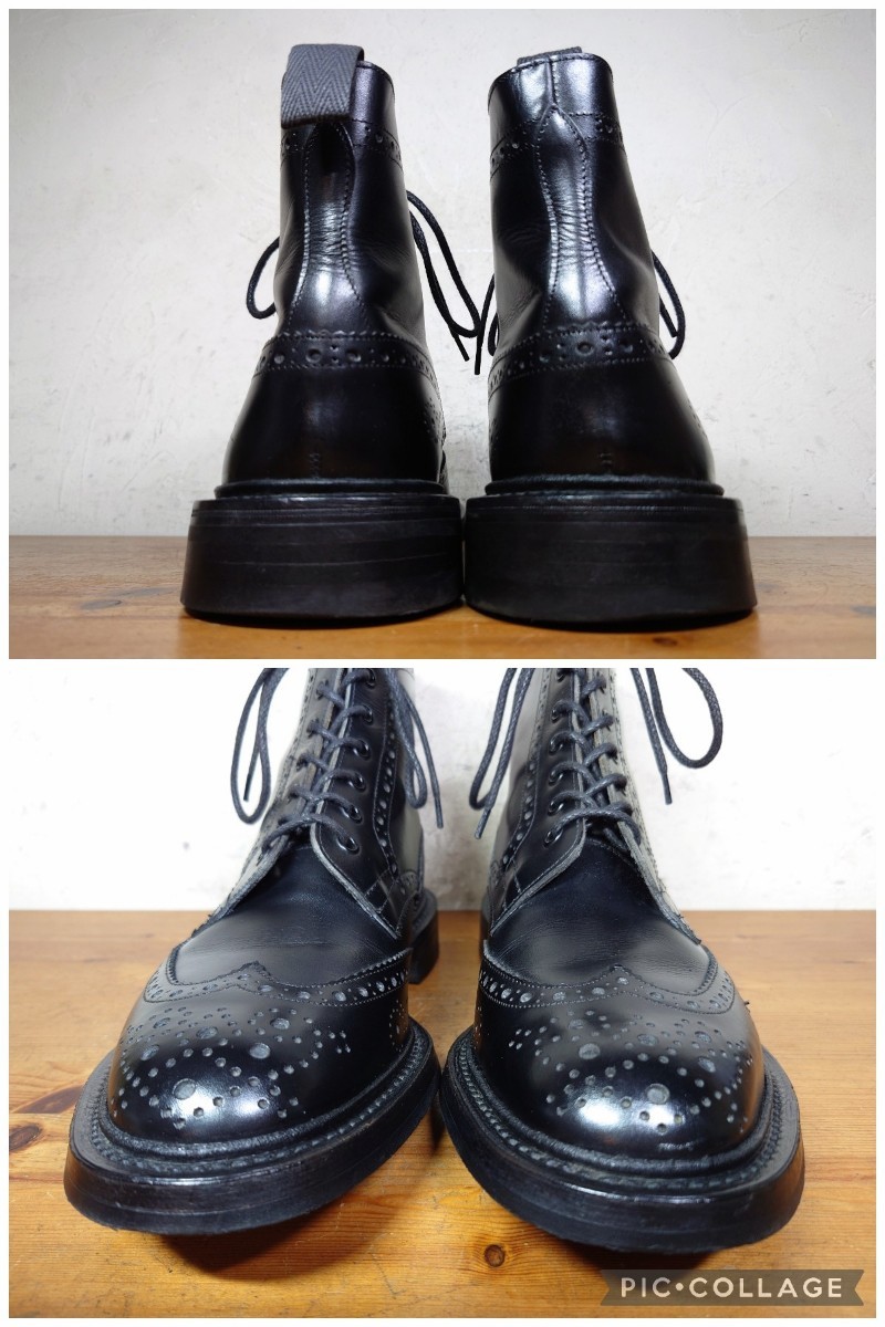 【美品/ポールスミス別注】英国製 Tricker's/トリッカーズ ウィングチップ ブーツ UK81/2 Fit.5 27cm相応 ブラック/モールトン クロケット_画像6