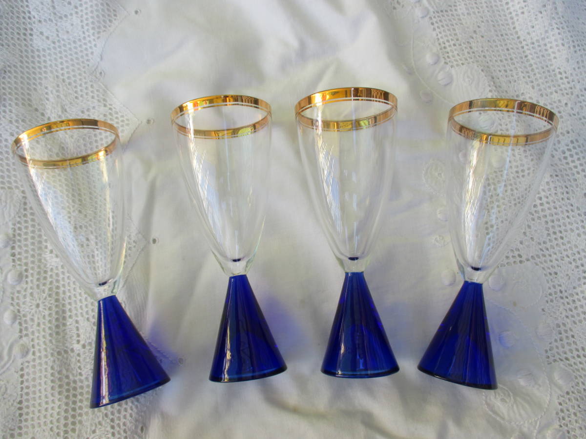★NYIRU ニール Sasaki Glass ヴィンテージ 80年代 シャンパン 冷酒 コバルトブルー 4個 希少品 外径6.6cm 高16.5cm 重190㌘の画像4