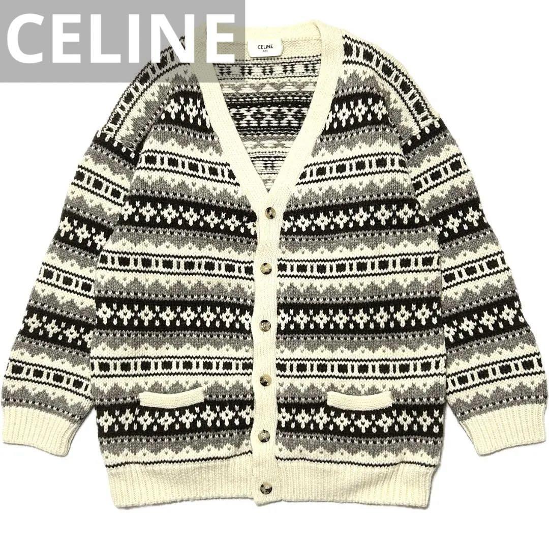 正規品21AW CELINE Baja fair isle Shetland wool oversized cardigan XL セリーヌ フェアアイルバハウールニットオーバーカーディガン_画像1