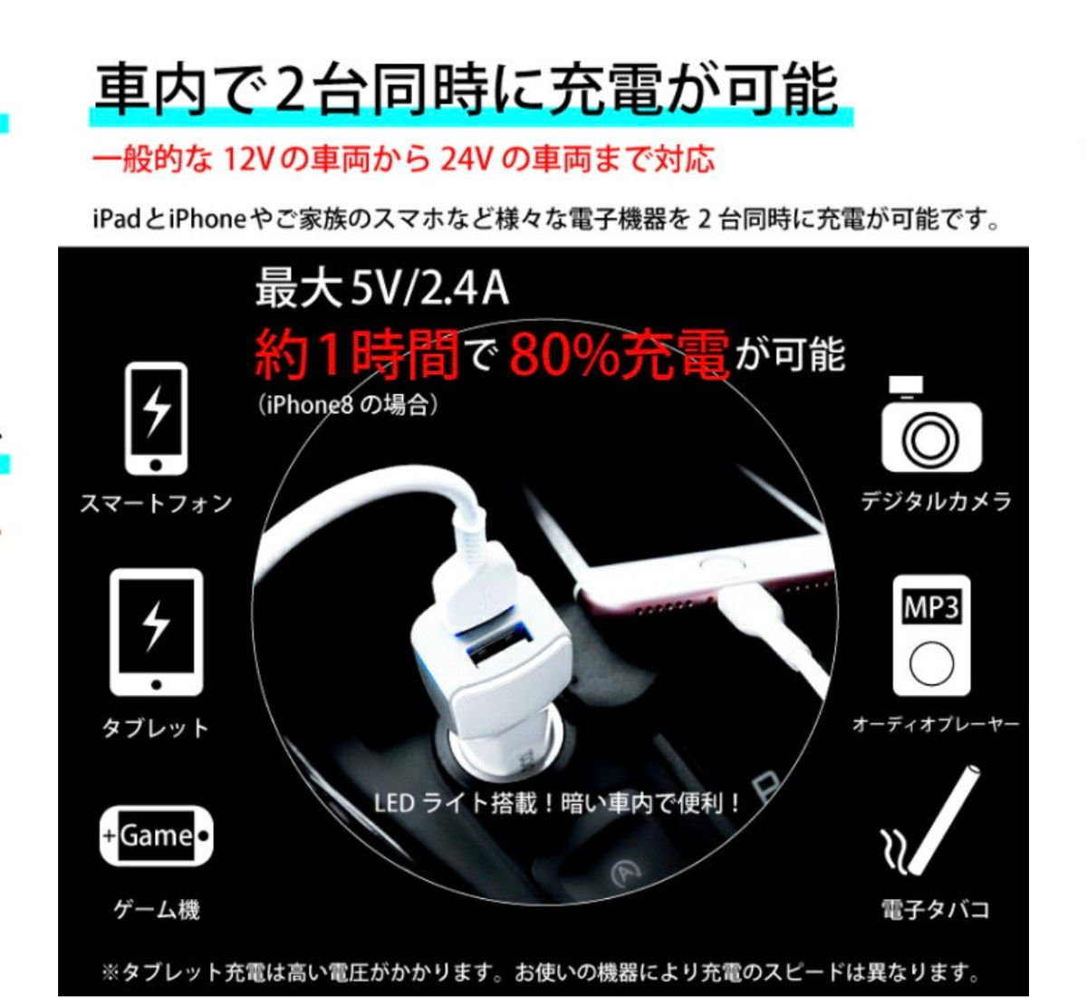 カーチャージャー Lightning USB ホワイト