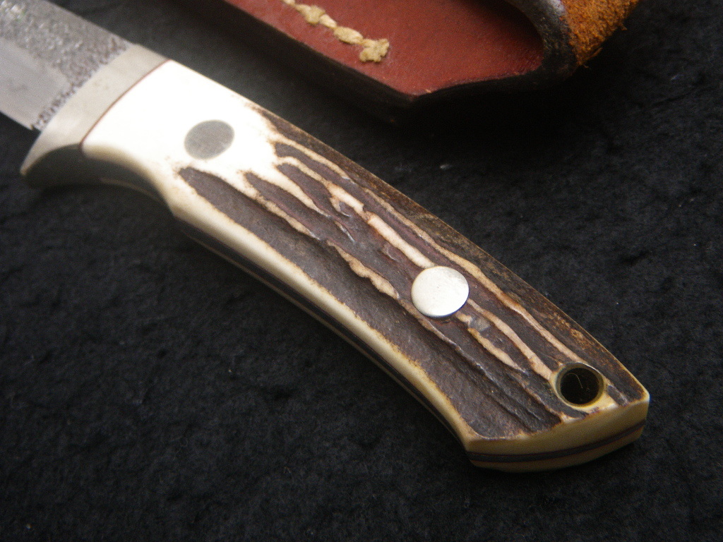 鹿角柄 墨流 革鞘 シースナイフ 検索: custom knife キャンプ 鹿角柄 墨流 革鞘 シースナイフ 検索: custom knife キャンプ