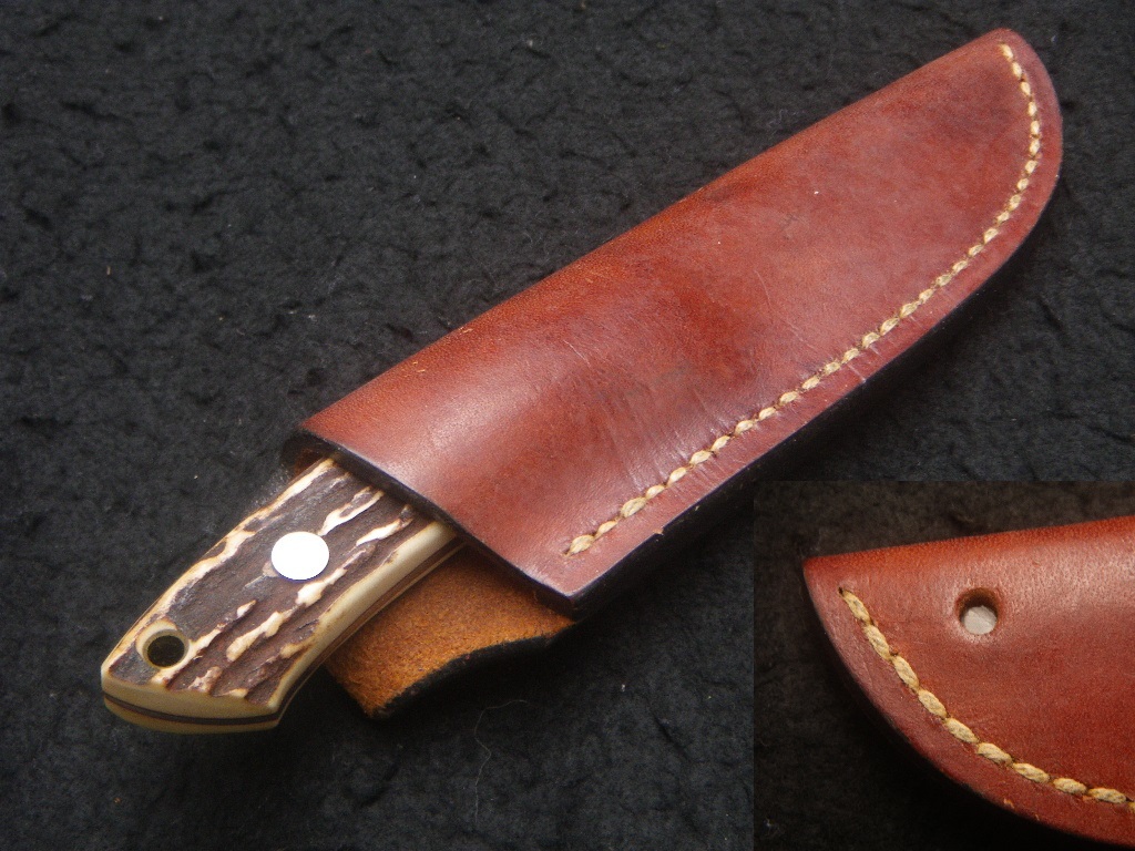 鹿角柄 墨流 革鞘 シースナイフ 検索: custom knife キャンプ 鹿角柄 墨流 革鞘 シースナイフ 検索: custom knife キャンプ