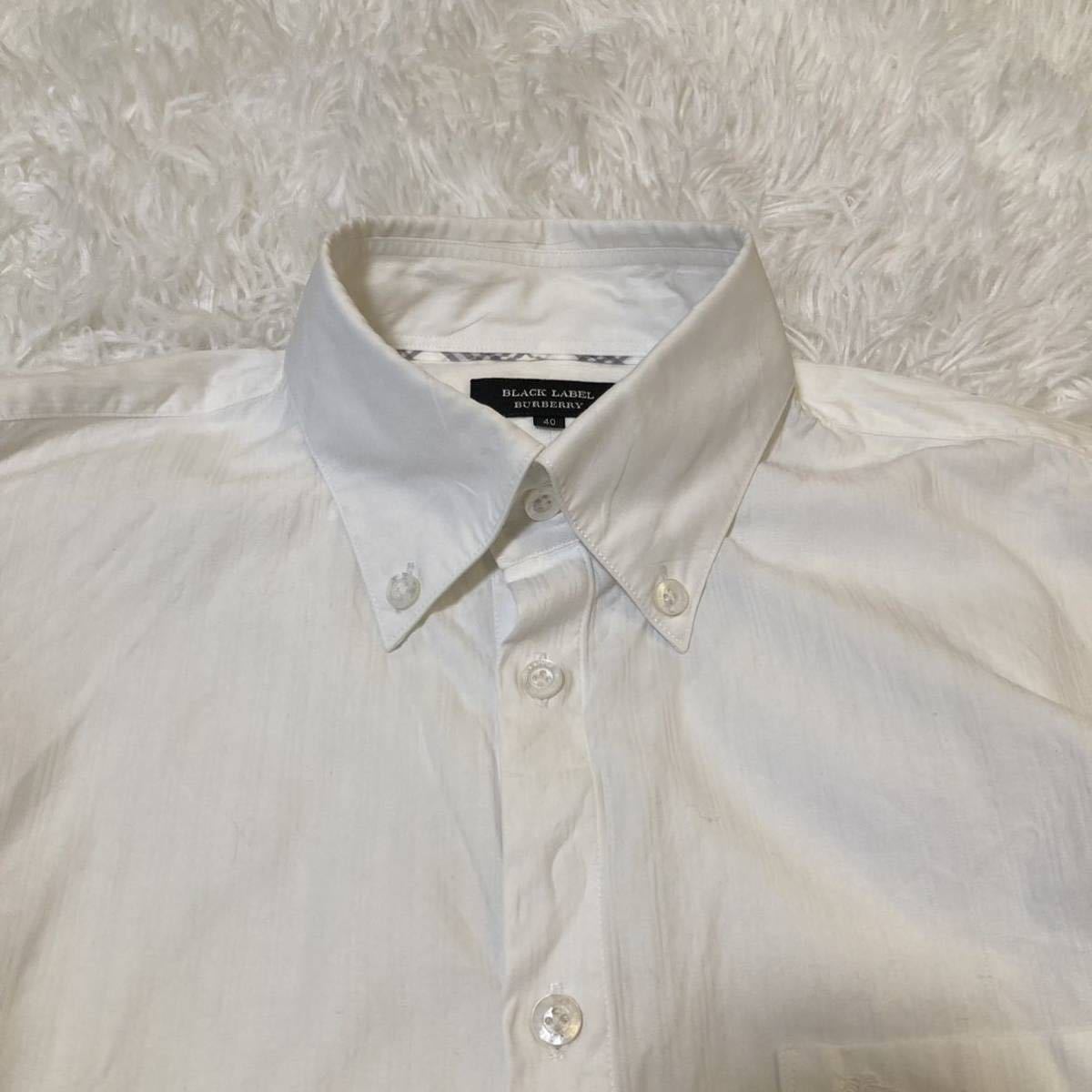 BURBERRY BLACK LABEL バーバリーブラックレーベル 長袖シャツ 40 L ホワイト 白 ボタン ストライプ 刺繍 ドレスシャツ ビジネス チェック_画像3