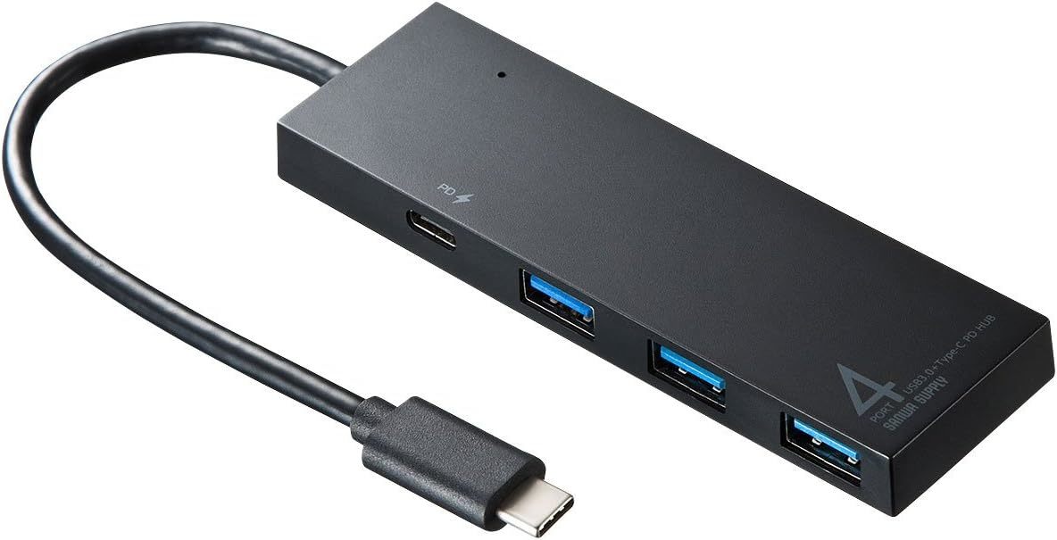 サンワサプライ USB Type-C ハブ(USB3.1 Gen1 Aコネクタ メス×3/USB Type-Cコネクタ メス×1ポート) バスパワー/セルフパワー USB-3TCH8BK_画像2