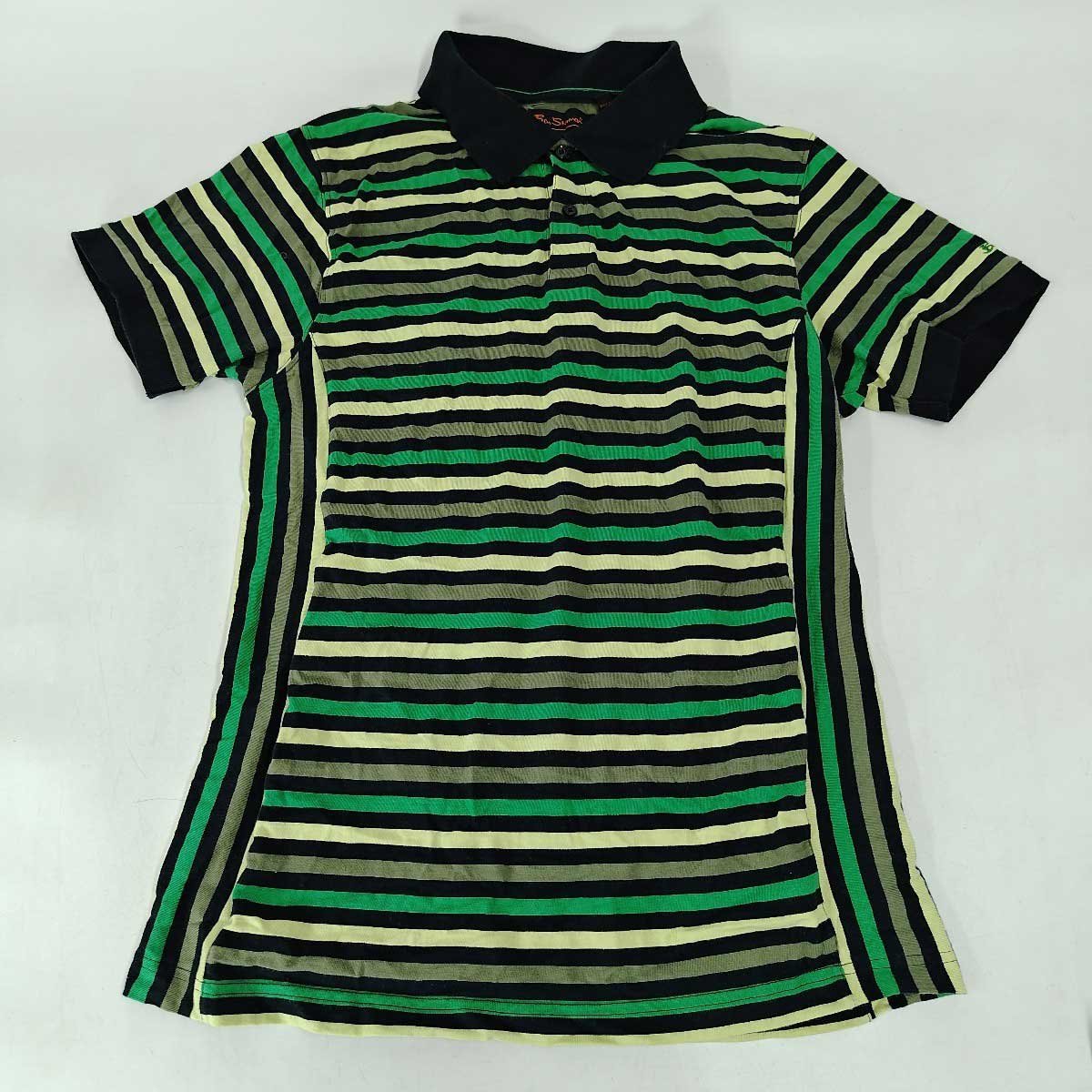 【中古】ベンシャーマン ストライプ ポロシャツ 半袖 BEN SHERMAN L メンズ トップス_画像1