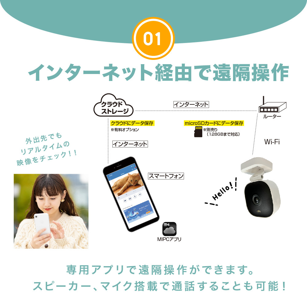 多用途！ Seena屋内外対応ネットワークカメラSE-IPC01-WH 小型スマホ監視クラウド保存可スマート暗視IP双方向通話ペット介護カメラ動体検知