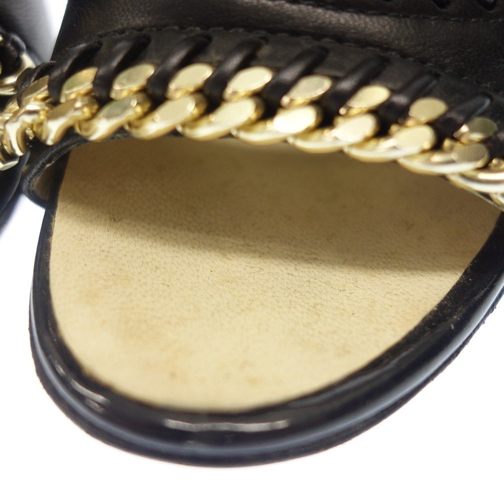  б/у * Giuseppe Zanotti кожа каблук туфли-лодочки сандалии цепь женский 35.5 оттенок черного Giuseppe Zanotti[AFC5]