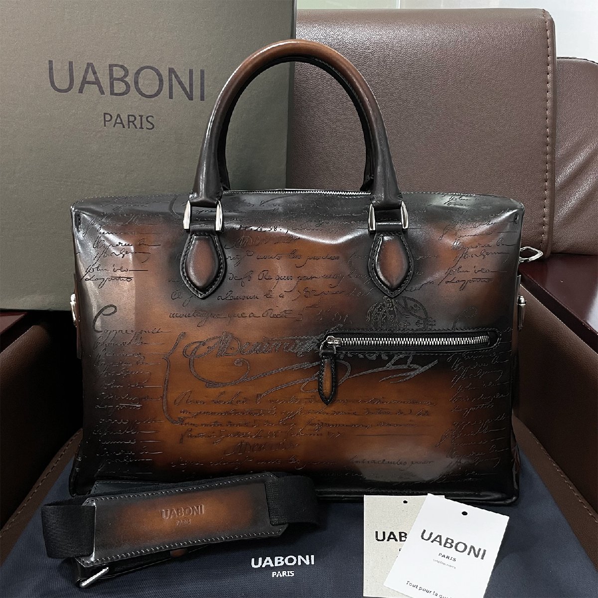 絶賛EU製 参考定価45万◆UABONI*ユアボニ*幻のパティーヌ*ブリーフケース*EU製◆ビジネスバッグ 手染 レザー カーフスキン 鞄 トートバッグ_画像1