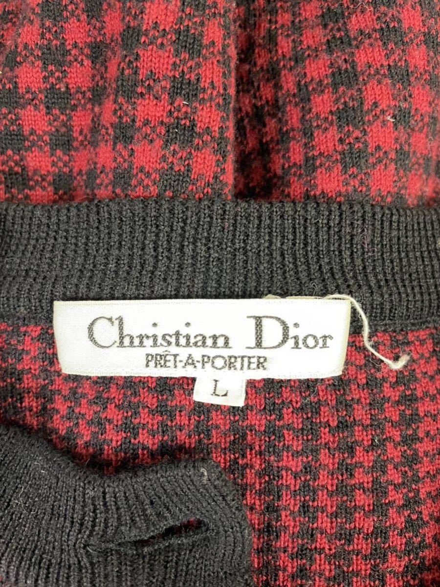 Vintage Christian Dior ヴィンテージ　クリスチャンディオール レディース　レッド　総柄　ニット　ジャケット　上着_画像3