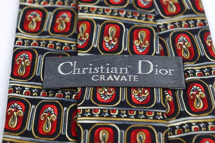 クリスチャンディオール シルク 小紋柄 ドット 総柄 パネル柄 ブランド ネクタイ メンズ ワインレッド Christian Dior_画像4