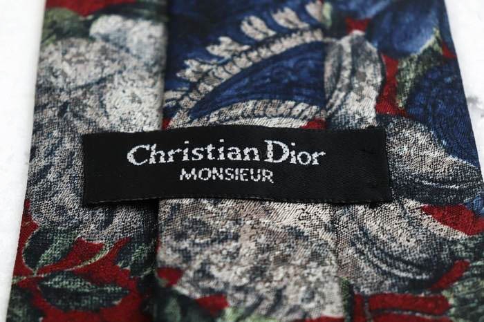 クリスチャンディオール ペイズリー 花柄 リーフ柄 総柄 アメリカ ブランド ネクタイ メンズ ワインレッド Christian Dior_画像4