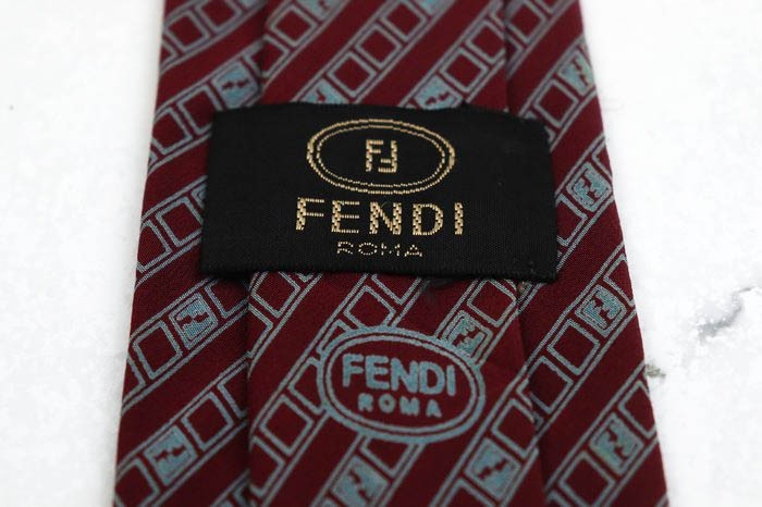フェンディ シルク ズッカ柄 ストライプ柄 パネル柄 イタリア製 ブランド ネクタイ メンズ ワインレッド FENDI_画像4