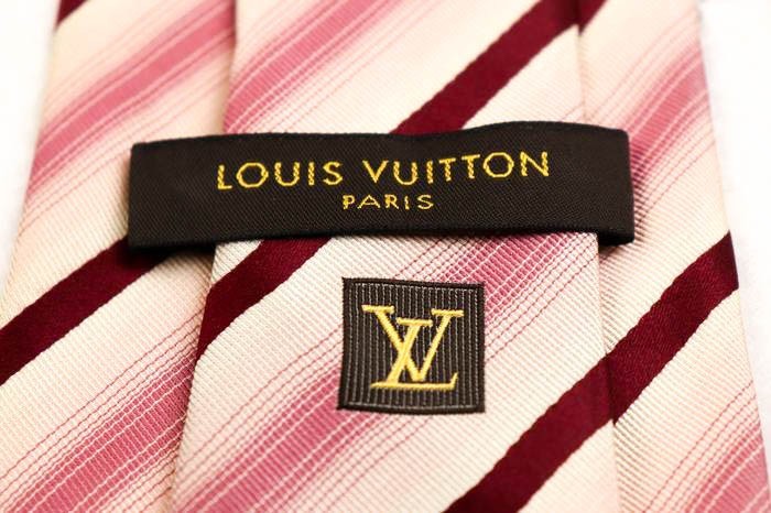 ルイ・ヴィトン シルク ロゴ 小紋柄 ストライプ柄 グラデーション イタリア製 ブランド ネクタイ メンズ ワインレッド LOUIS VUITTON_画像4