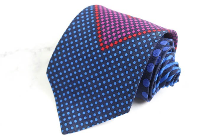  Gianni * Versace silk stripe pattern dot pattern Italy made brand necktie men's navy GIANNI VERSACE