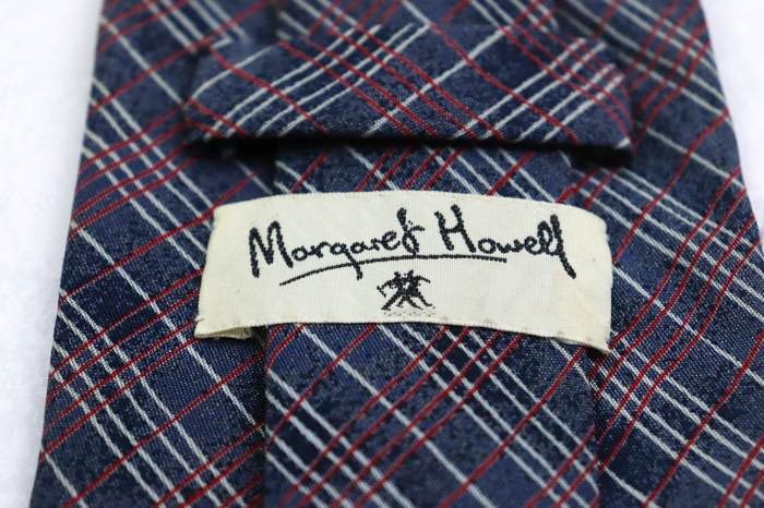 マーガレットハウエル シルク 格子柄 チェック柄 日本製 ブランド ネクタイ メンズ ネイビー MARGARET HOWELL_画像4