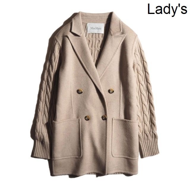 M5112P　▼Max Mara マックスマーラ▼ 新品 23AW Dalida ウール カシミヤ ニット切替 ダブルブレスト ジャケット ベージュ S 秋冬 rb mks